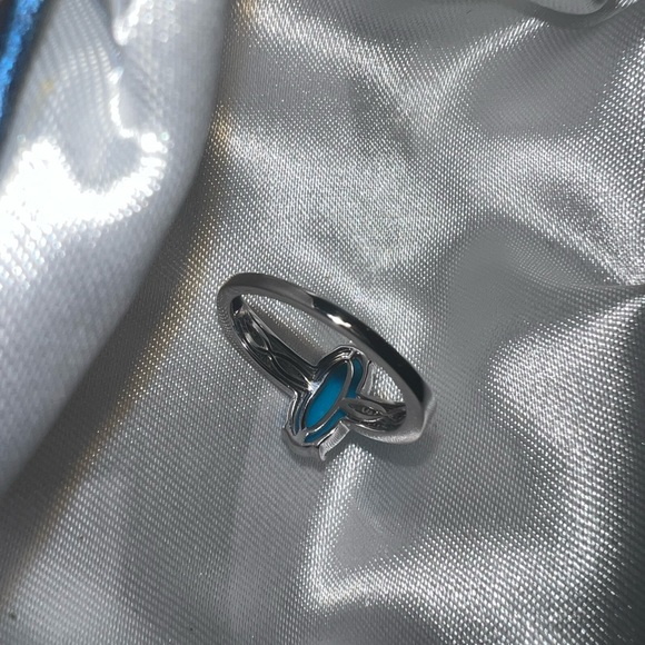 10K White Gold AAA Natural Arizona Sleeping Beauty Turquoise and Diamond Ring - Picture 2 of 6